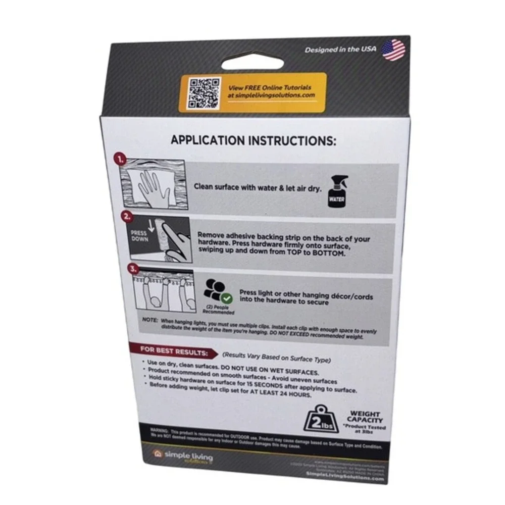 Simple Living Solutions Max PRO Sticky Clips‎ 15ct Outdoor Light Adhesive White